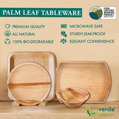 Verde Planet - Disposable Palm Leaf Plates - Stylish Substitute for Traditional Dinnerware - Ideal Serving Platter for Spring Christmas Thanksgiving Weddings Birthdays Picnics - 22" Oval, Pack of 10