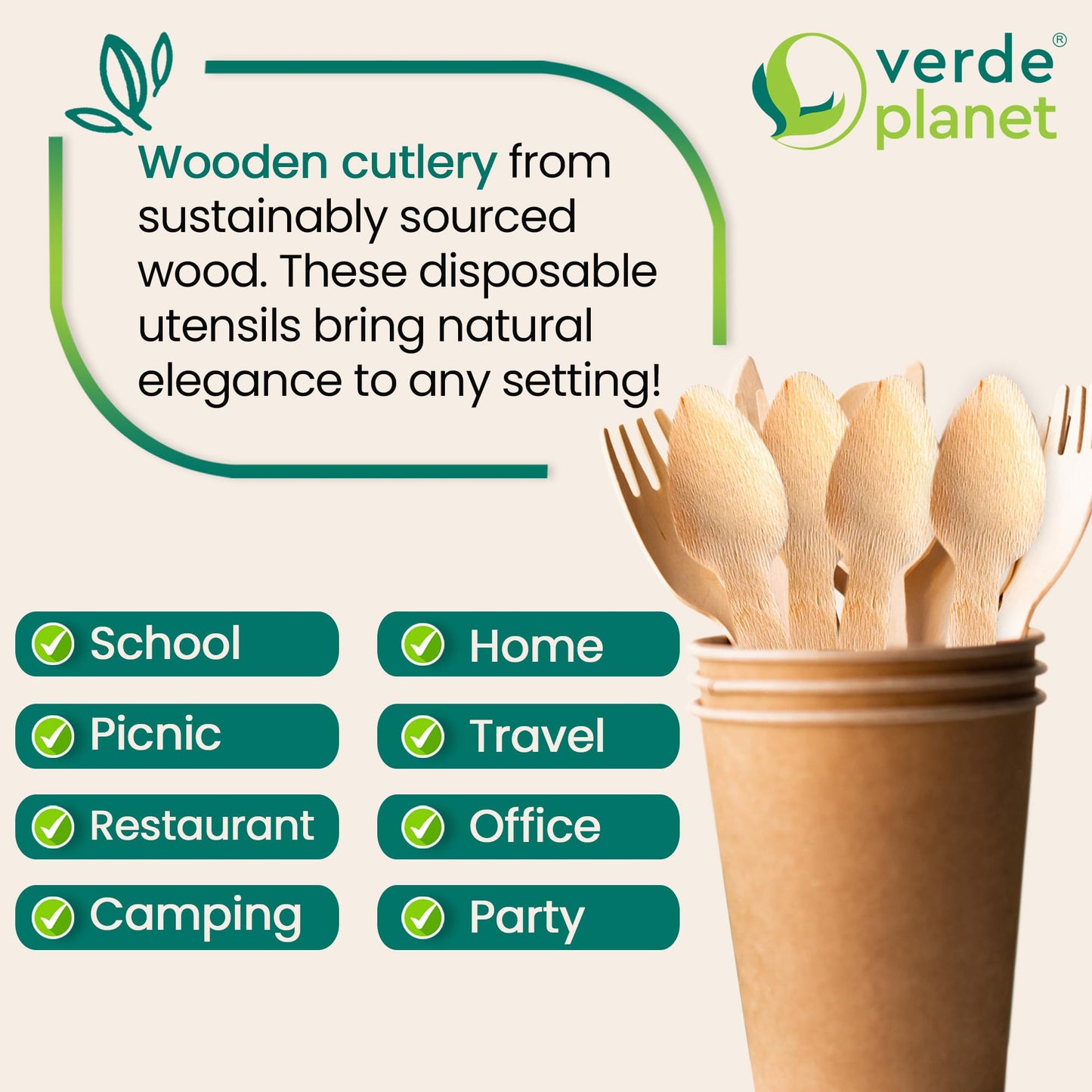 Verde Planet Heavy Duty, Disposable Wooden Spoons - All-Natural, Biodegradable, Compostable, Ecofriendly, Premium Quality Spoons - 6 Inches, 100 Count