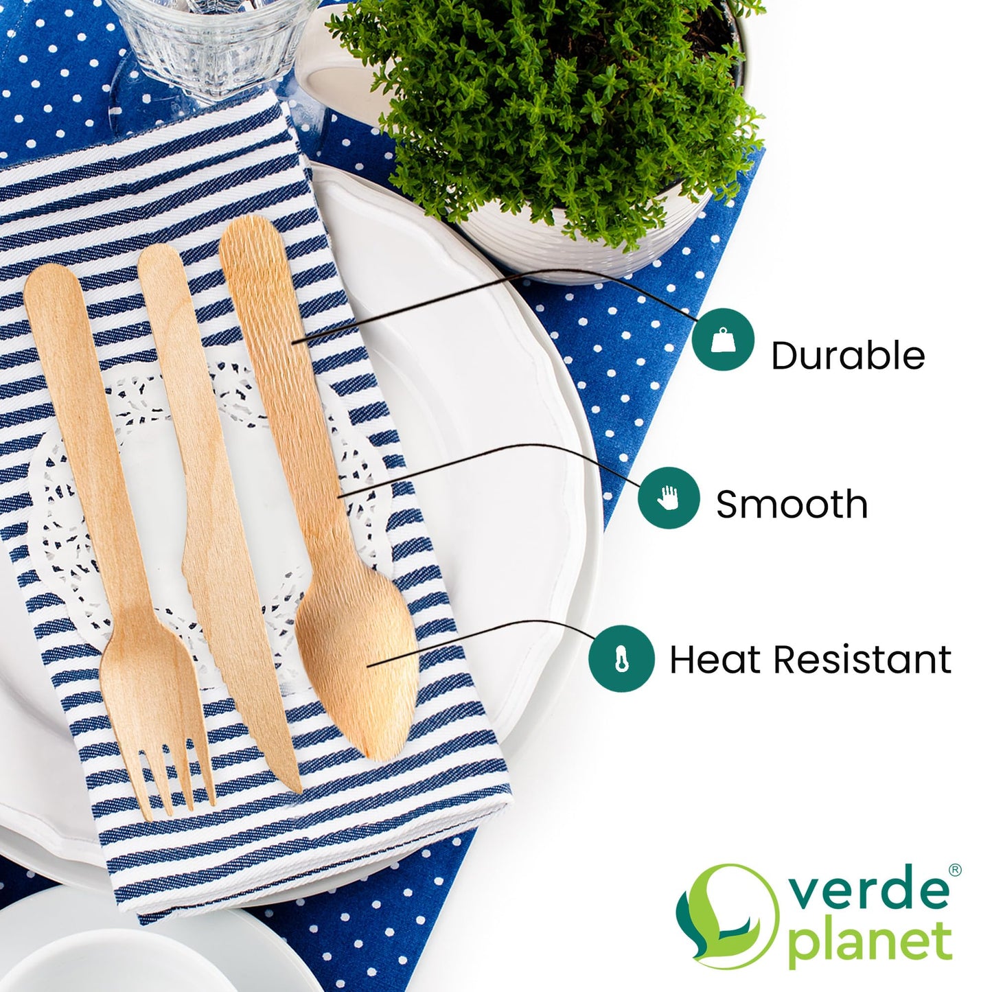 Verde Planet Heavy Duty, Disposable Wooden Spoons - All-Natural, Biodegradable, Compostable, Ecofriendly, Premium Quality Spoons - 6 Inches, 100 Count