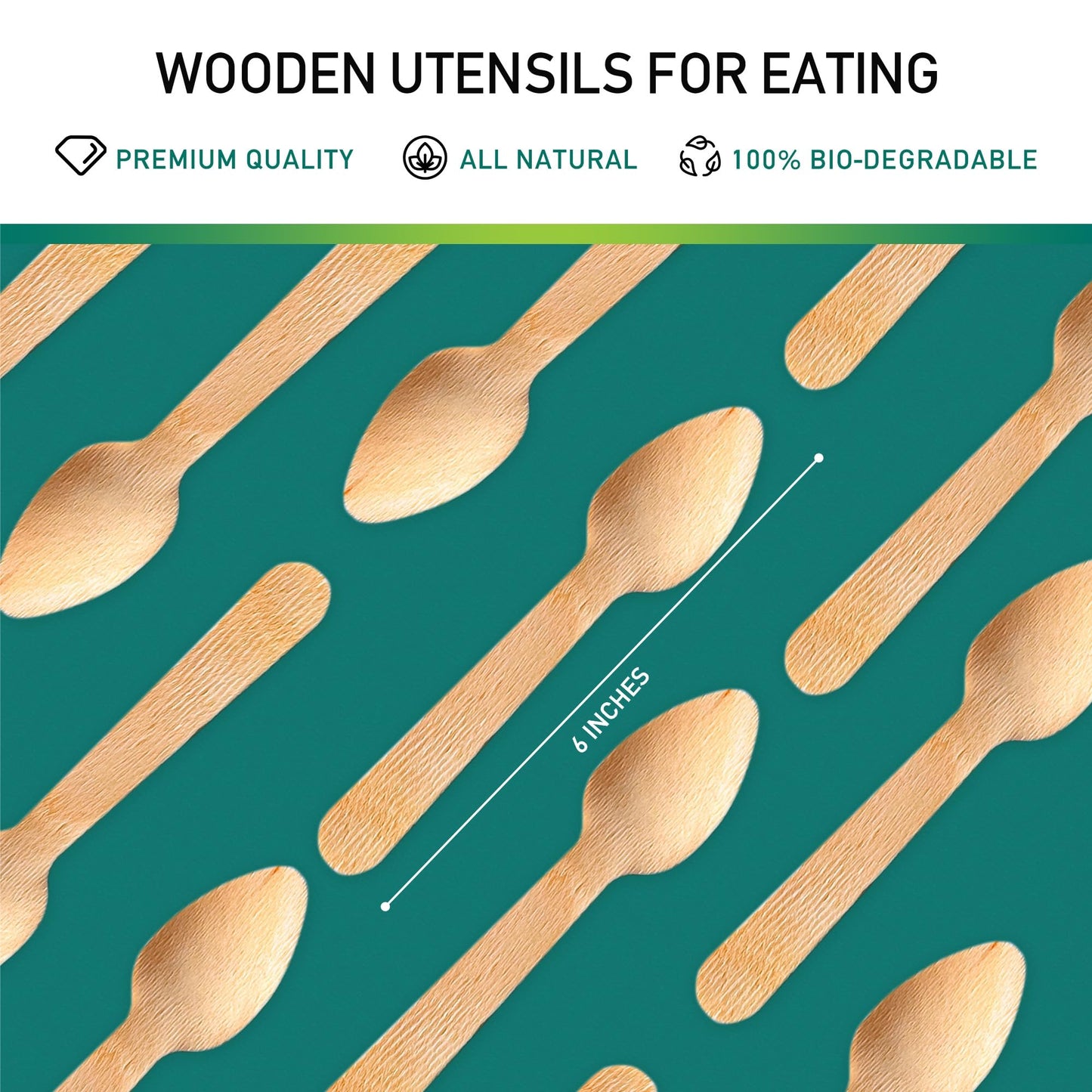 Verde Planet Heavy Duty, Disposable Wooden Spoons - All-Natural, Biodegradable, Compostable, Ecofriendly, Premium Quality Spoons - 6 Inches, 100 Count